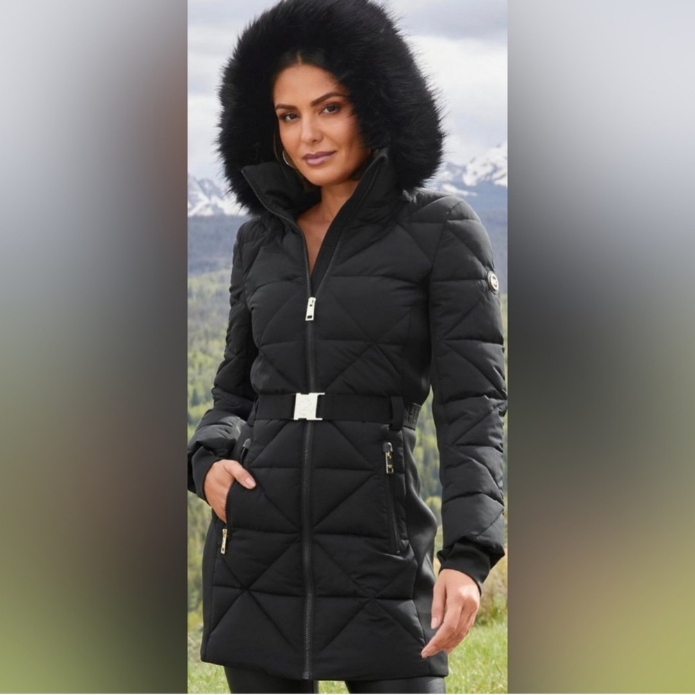 Black Quilted Black Puffer Jacket with High Collar XS NWT